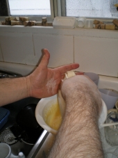 adding salt and flour